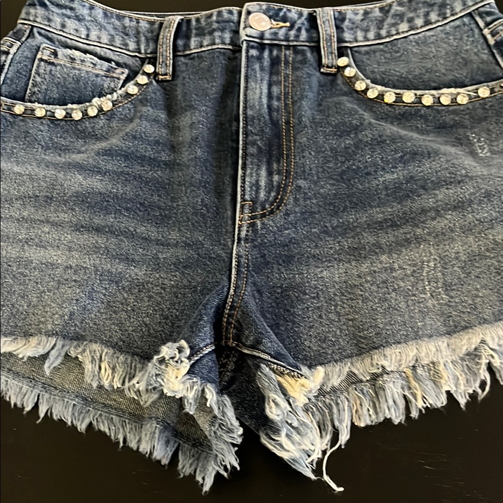 Blue rhinestone -Embellished Women's Jean Shorts new